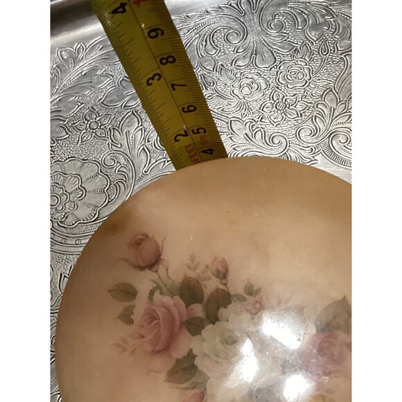 Italian Genuine Alabaster Hand Carved Hinged Powder Box With Puff Trinket Box - Picture 13 of 13